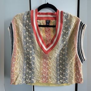 BDG Varsity Cropped Rainbow Slouchy Sweater Vest